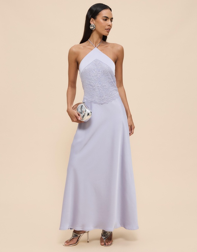 Revibe - Repaired CHANCERY Georgie Halter Neck Lace Panelled Maxi Dress - AU 12
