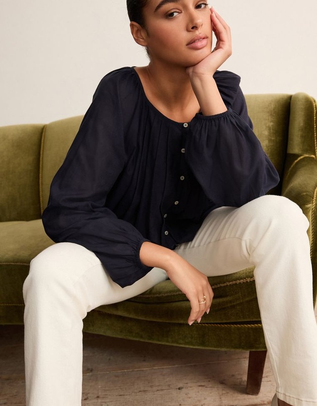 NEXT - Pleat Front Button Through Long Sleeve Blouse