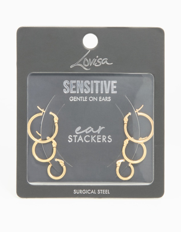 Lovisa - Gold Plated Surgical Steel Clasp Hoop Earrings 2-Pack