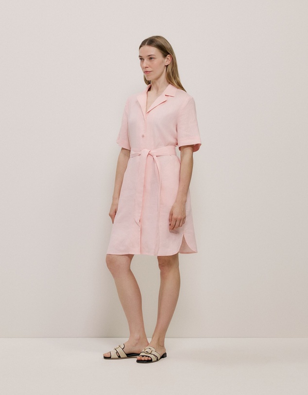 Trenery - Linen Belted Shirt Dress in Blossom Pink
