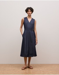 Trenery - Denim Sleeveless Wrap Dress in Indigo Rinse