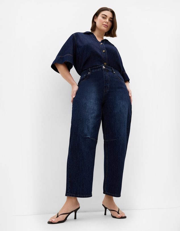 City Chic - Plus size Harley Fit Brooke Barrel Jean - dark wash