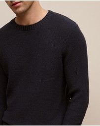 Trenery - Linen Cotton Texture Knit Crew in Navy