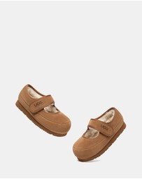 EVERAU - Australian Shepherd Ugg Millie Kids Cow Suede Upper Loafer Oxfords Flats