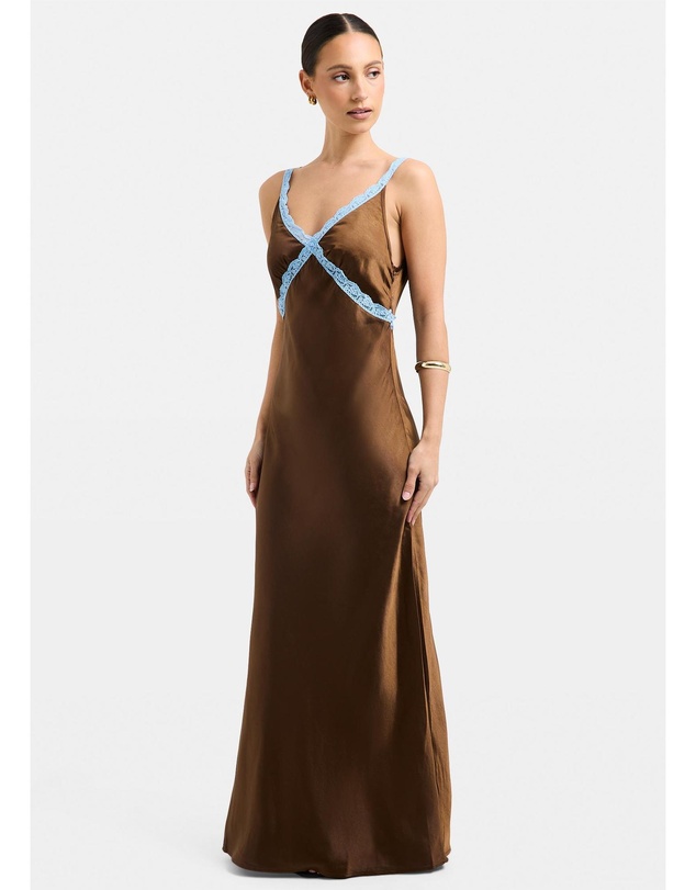 Alice In The Eve - Catie Satin Lace Maxi Dress