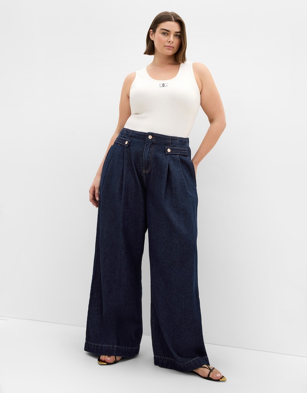 City Chic - Plus size Harley Fit Nova Wide Leg Short Jean - dark wash