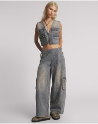 ONE TEASPOON - Cropped Denim Utility Vest - Island Blue