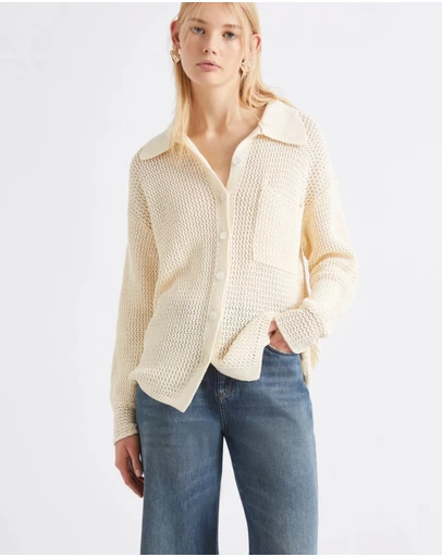 Marella - Cream Knit Collar Cardigan