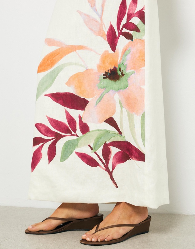 AERE - Winnie Floral Print Linen Maxi Skirt