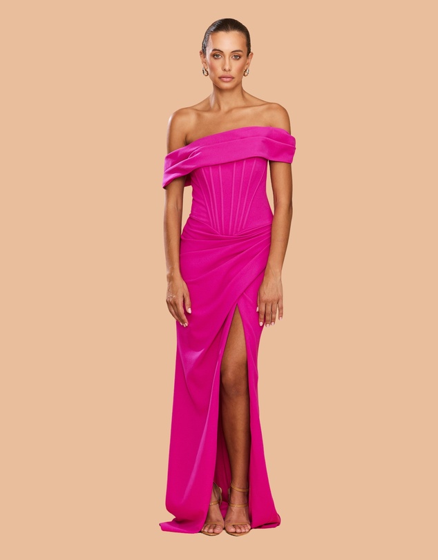 CATHERINE FERRARO - Sapphire Off Shoulder Gown