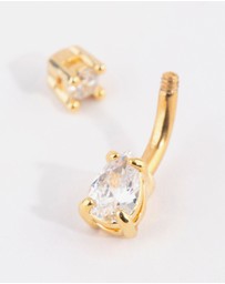 Lovisa - Gold Plated Titanium Pear Diamante Small Belly Bar