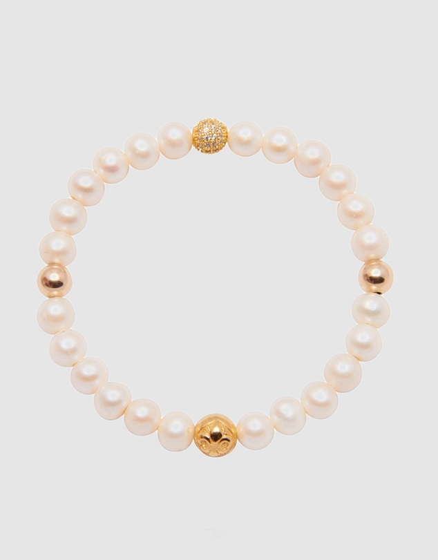 Nialaya Jewellery - Wristband with Pearl and Gold
