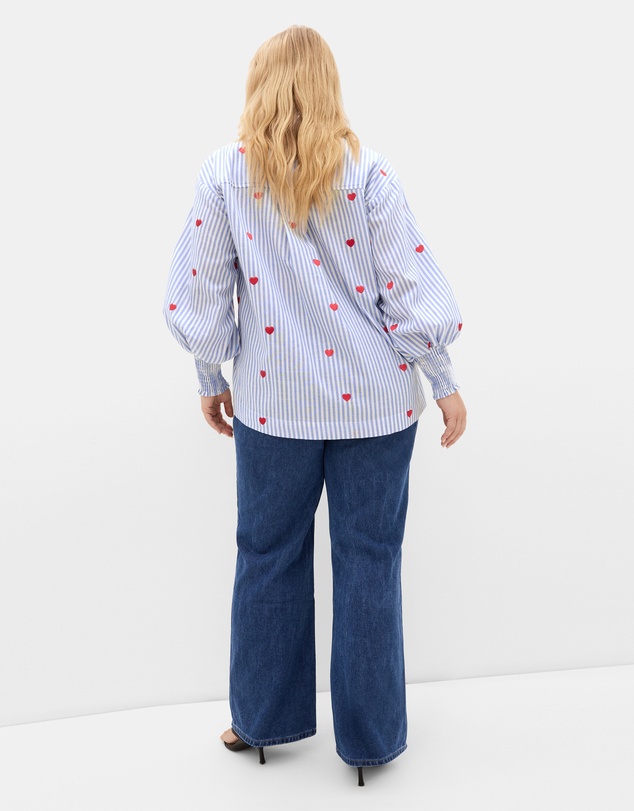 City Chic - Stripe Heart Print Cotton Shirt