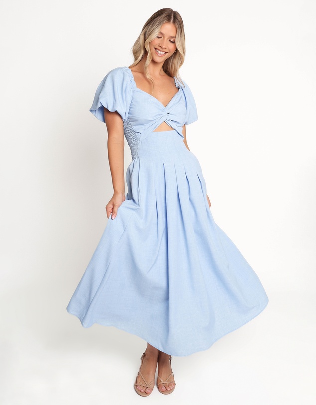 Petal & Pup - Cintra Puff Sleeve Maxi Dress - Blue