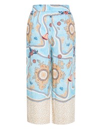 City Chic - Plus size Postcard Voyage Print Wide Leg Pant - sky blue