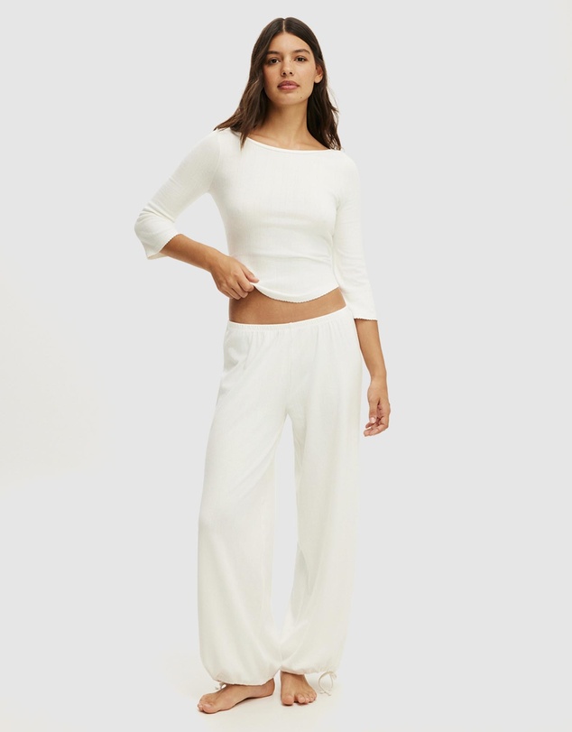 Cotton On Body - Dreamy Soft Pointelle Wide Pant 3/4 Sleeve Top