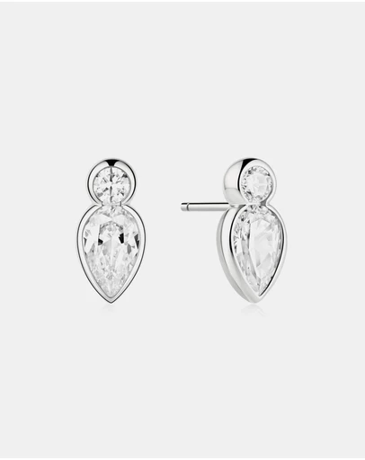 Ania Haie - Silver Bezel Inverted Teardrop & Round Stud Earrings