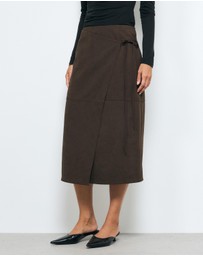 AERE - Anders Suede Look Midi Wrap Skirt