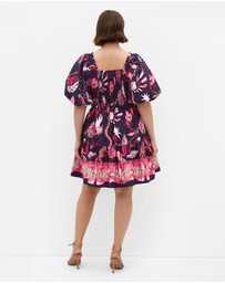 City Chic - Simona Print Puff Sleeve Mini Dress - navy