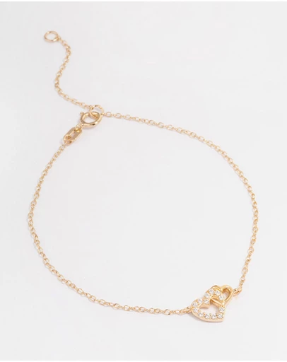 Lovisa - Gold Plated Sterling Silver Cubic Zirconia Heart Link Bracelet