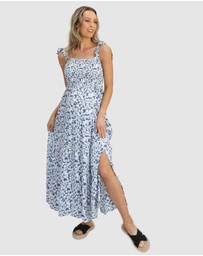 Angel Maternity - Maternity & Nursing Midi Blue Floral Dress