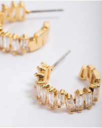Lovisa - Gold Plated Organic Cubic Zirconia Baguette Hoop Earrings