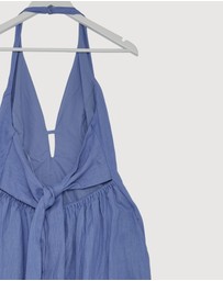 Revibe - Repaired AERE Odele Linen Halter Midi Dress - AU 10