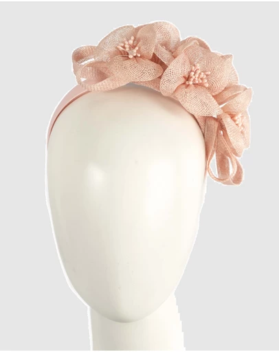 Max Alexander - Small Coral Sinamay Flowers Fascinator