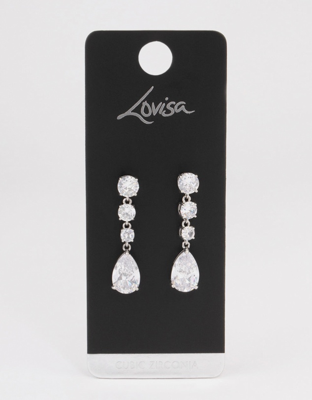 Lovisa - Silver Graduating Stone Pear Drop Earrings