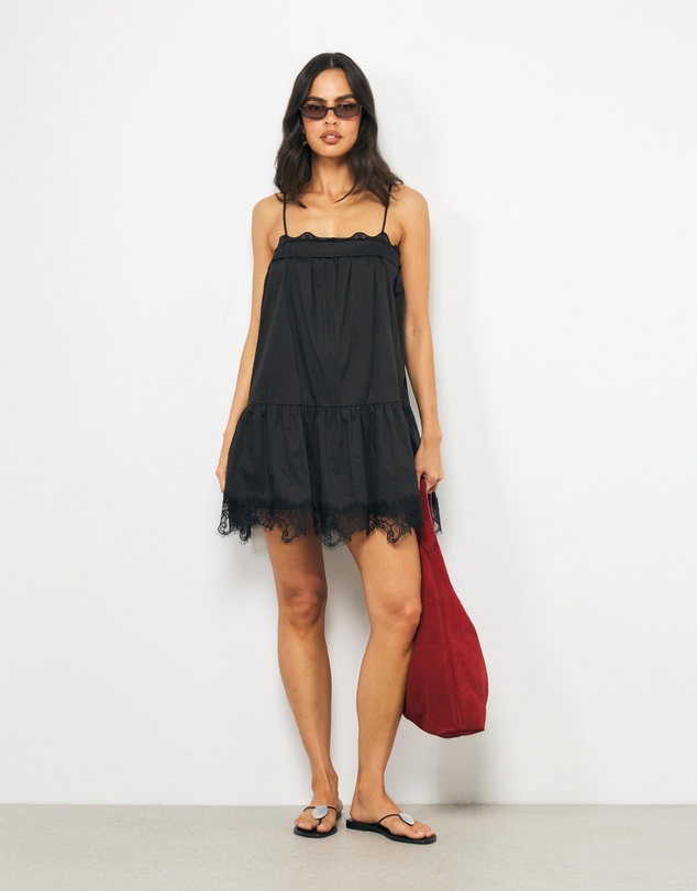 AERE - Solene Lace Trim Mini Dress