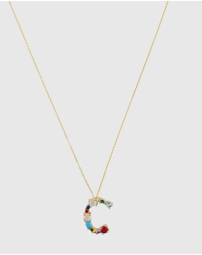 Izoa - Alphabet Letter Semi Precious Stone C Necklace