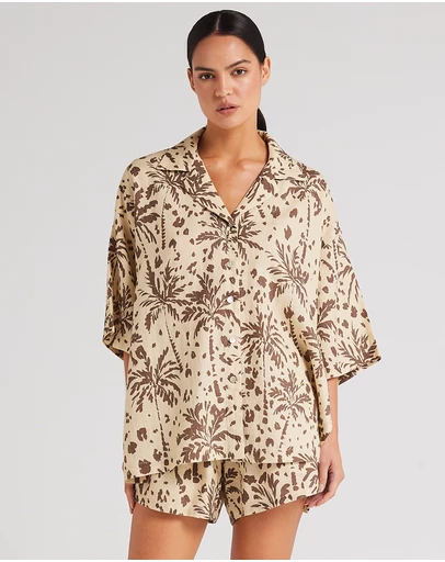 Poolside Paradiso - Zanzibar 100% Linen Over Shirt - Marzipan