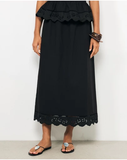 AERE - Bonnie Lace Trim Maxi Skirt
