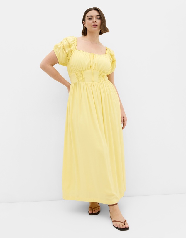 City Chic - Abbie Lace Trim Maxi Dress - lemon