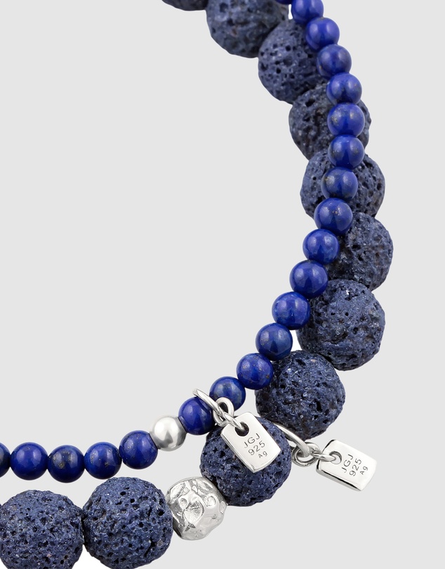 Kuzzoi - ICONIC EXCLUSIVE - Lapis Lazuli and Lava Bead Bracelet Set in 925 Silver