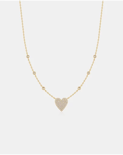 Ania Haie - Gold Pave Heart with Bezel Station Necklace