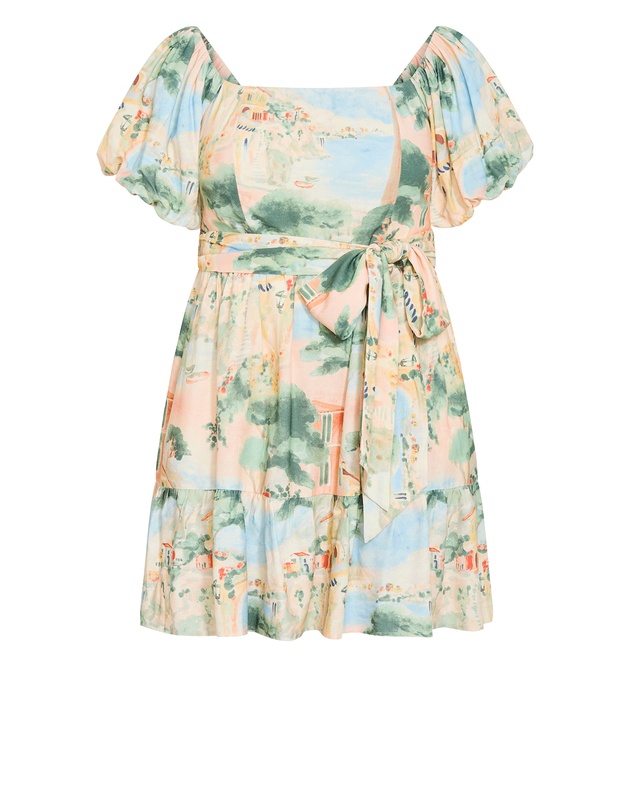 City Chic - Plus size Laurena Sardinia Print Mini Dress - light peach