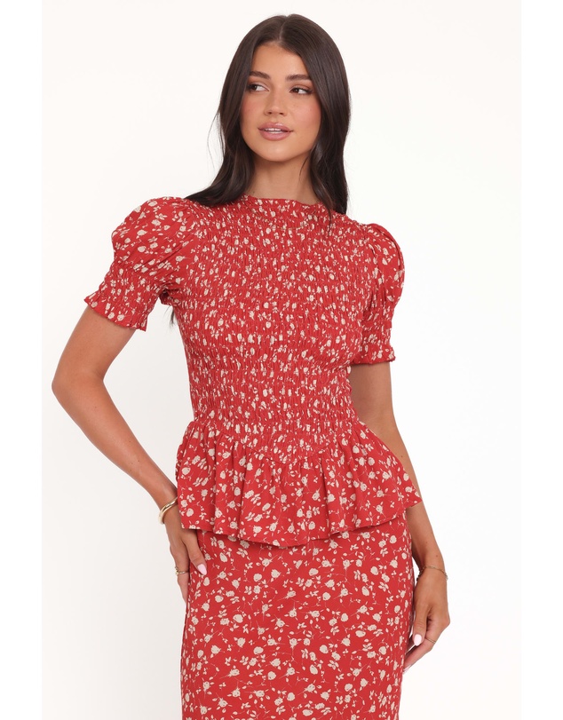 Petal & Pup - Zoella Peplum Top - Red Floral