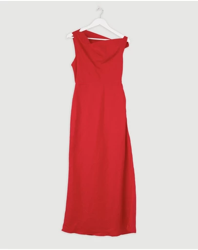 Revibe - Repaired AERE Fia Linen Draped Off Shoulder Maxi Dress - AU 8