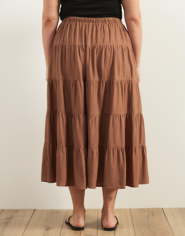 Atmos&Here Curvy - Elenora Linen Blend Tier Maxi Skirt