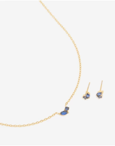 Lovisa - Waterproof Gold Plated Stainless Steel September Cubic Zirconia Birthstone Necklace & Earrings Set