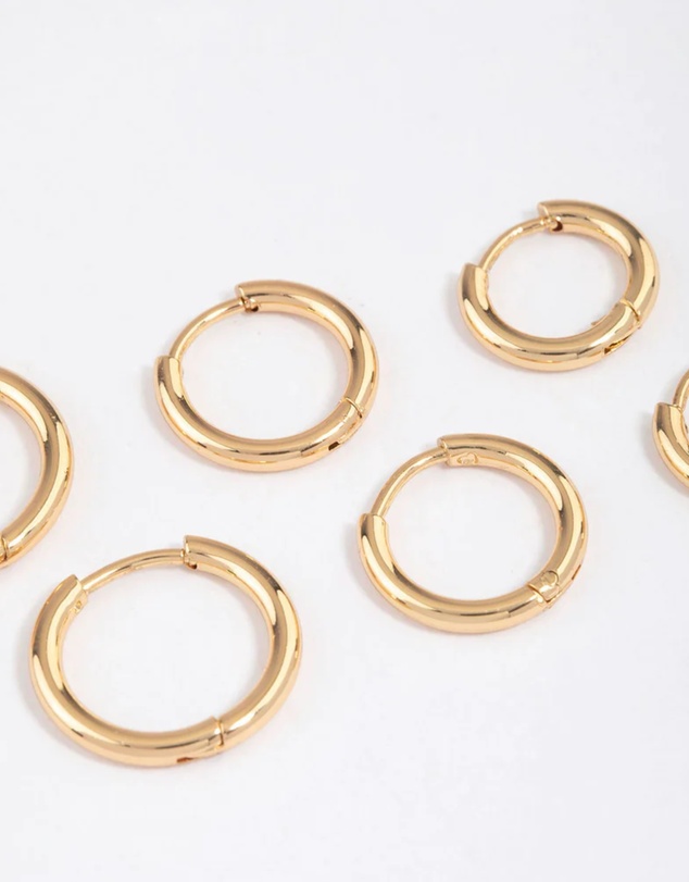 Lovisa - Gold Plated Surgical Steel Thin Classic Hoop Earrings Pack
