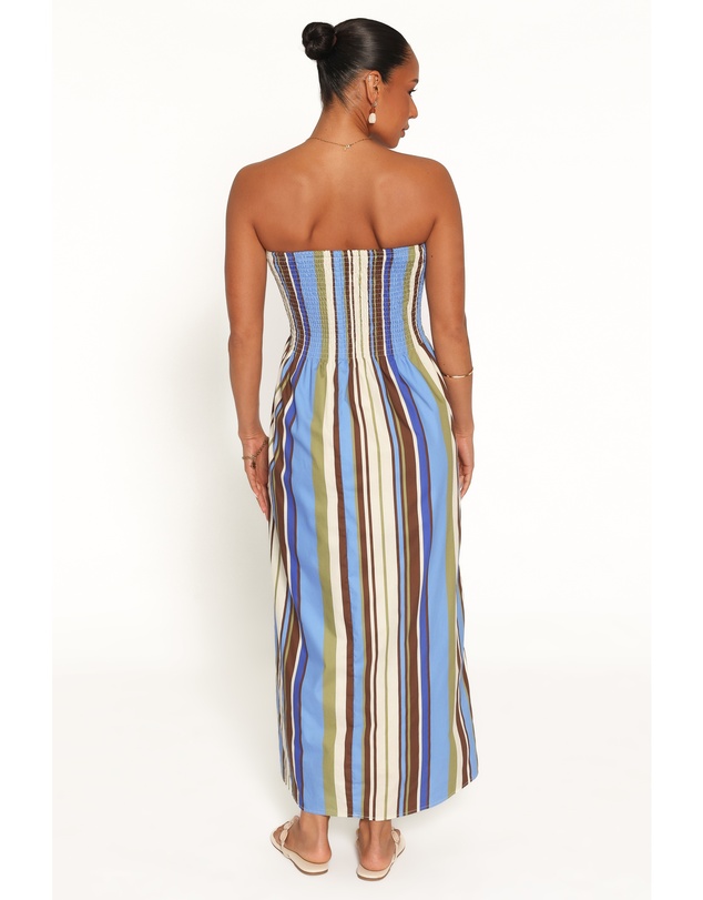 Petal & Pup - Nella Strapless Maxi Dress - Blue/Khaki Stripe