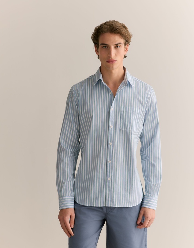 Trenery - Cotton Poplin Multi Stripe Shirt in Chalk Blue