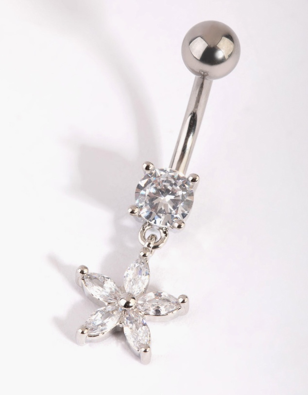 Lovisa - Surgical Steel Cubic Zirconia Flower Belly Bar