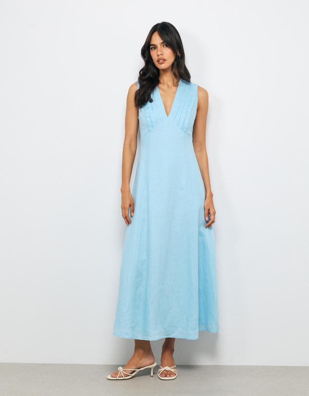 AERE - Lirio Pintuck Linen Midi Dress