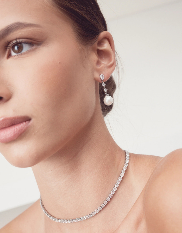 The White Collection - Beatrice - Classic Gold Pearl Bridal Drop Earrings