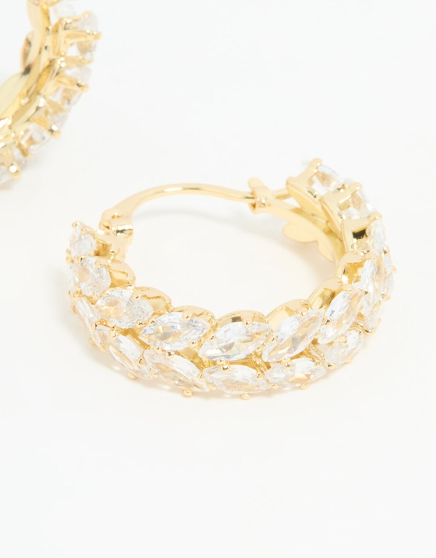 Lovisa - Gold Plated Diamante Marquise Herringbone Hoop Earrings