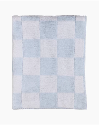 Living Textiles - Chenille Blanket - Checkered Blue