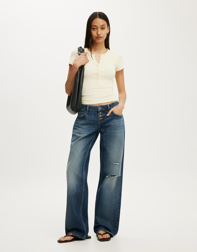 Cotton On - Blake Rib Henley Short Sleeve